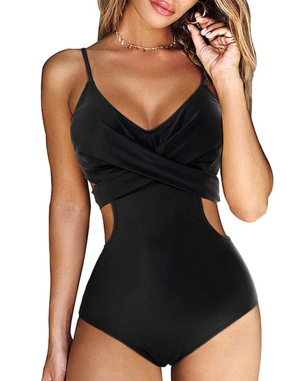 One-piece Sling Swimsuit, Low V-neck Hollowed Waist Triangle Slim Swimwear For Beach And Swimming MyFave Boutique