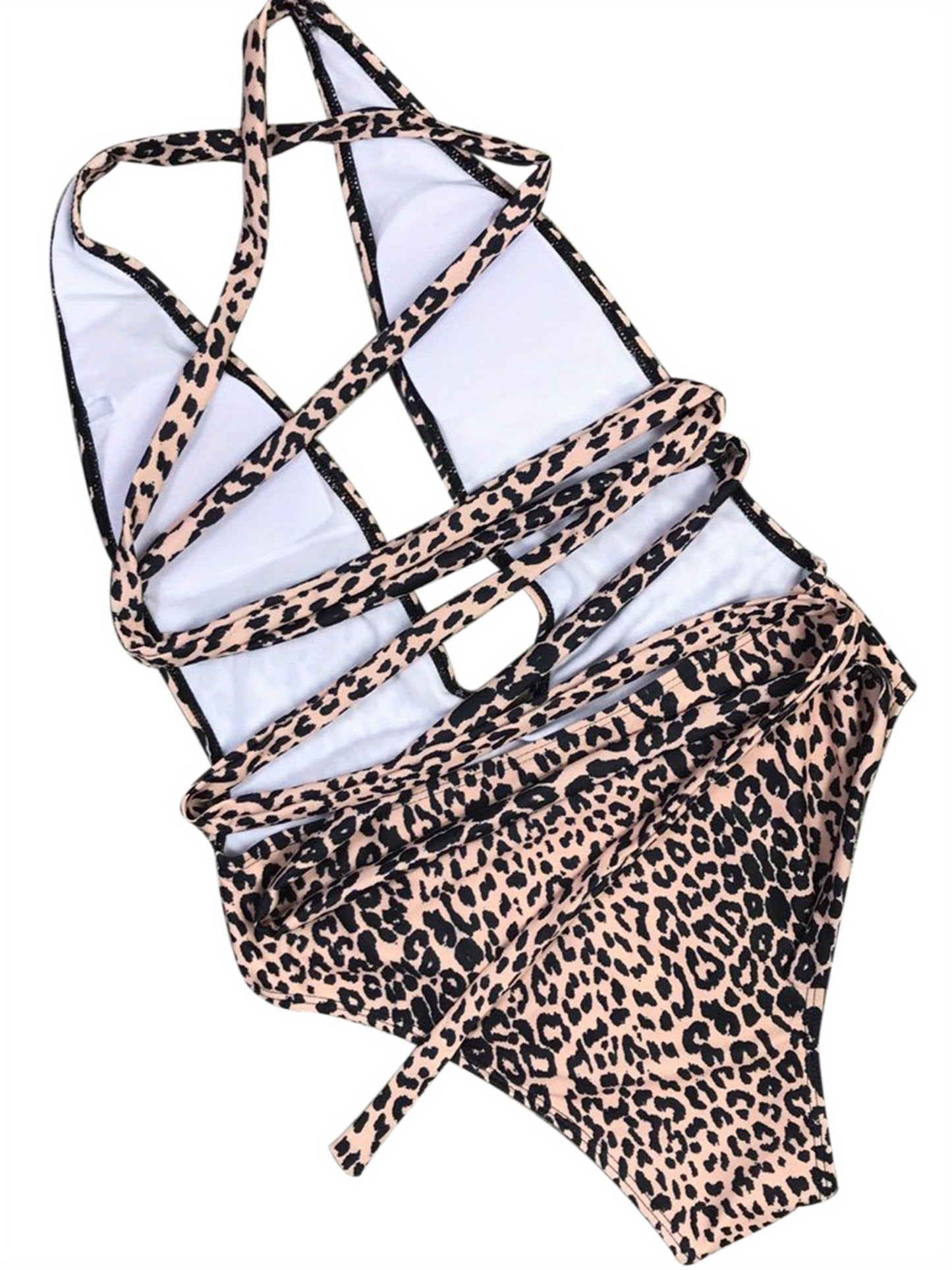 Women's One Piece Swimsuit, Sexy Deep V Neck Criss Cross Tie Knot Leopard Print Monokini Swimwear MyFave Boutique