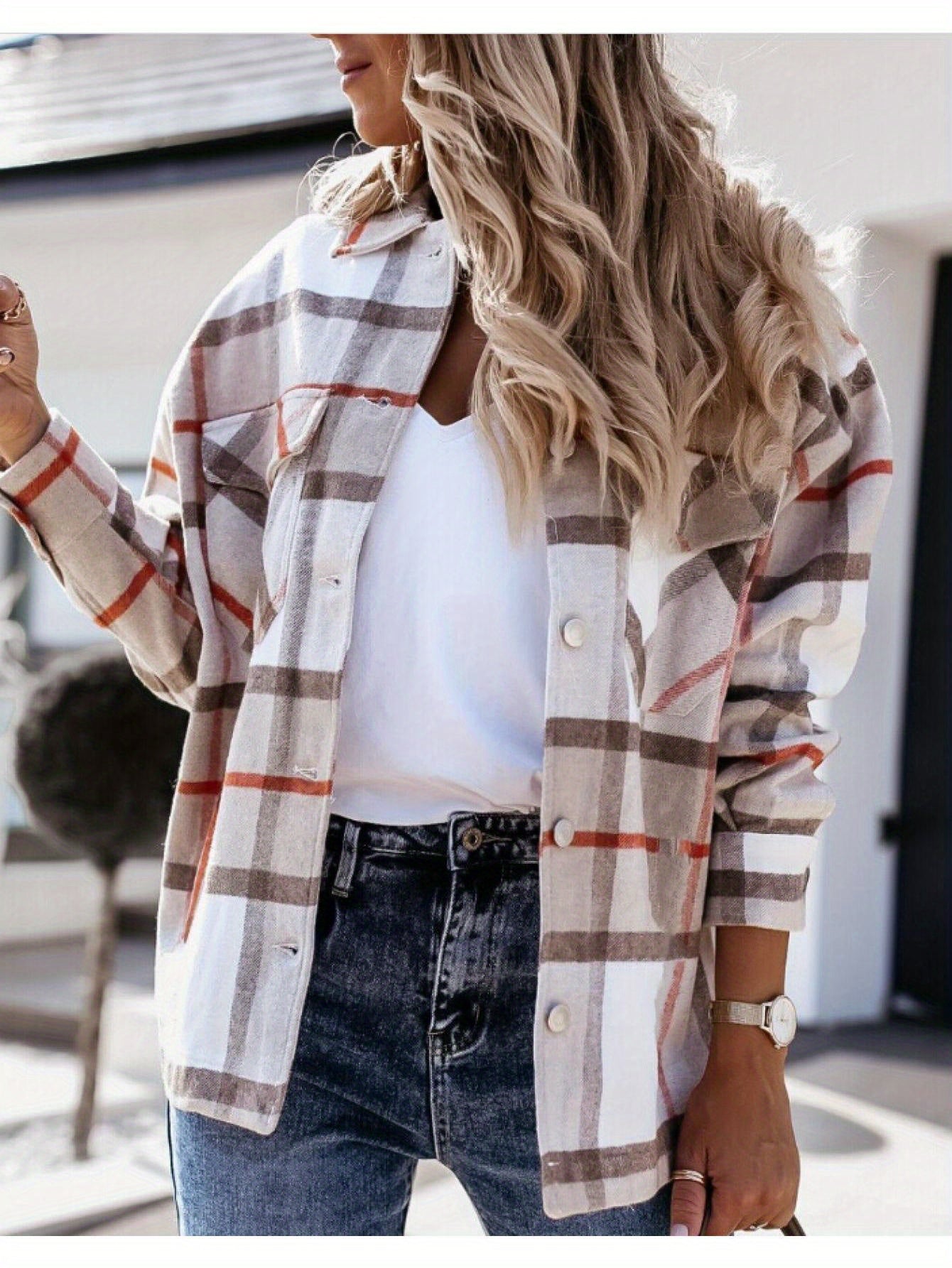 Women Fashion Plaid Coat Ladies Female Casual Long Sleeve Lapel Top for Shopping Daily Wear MyFave Boutique