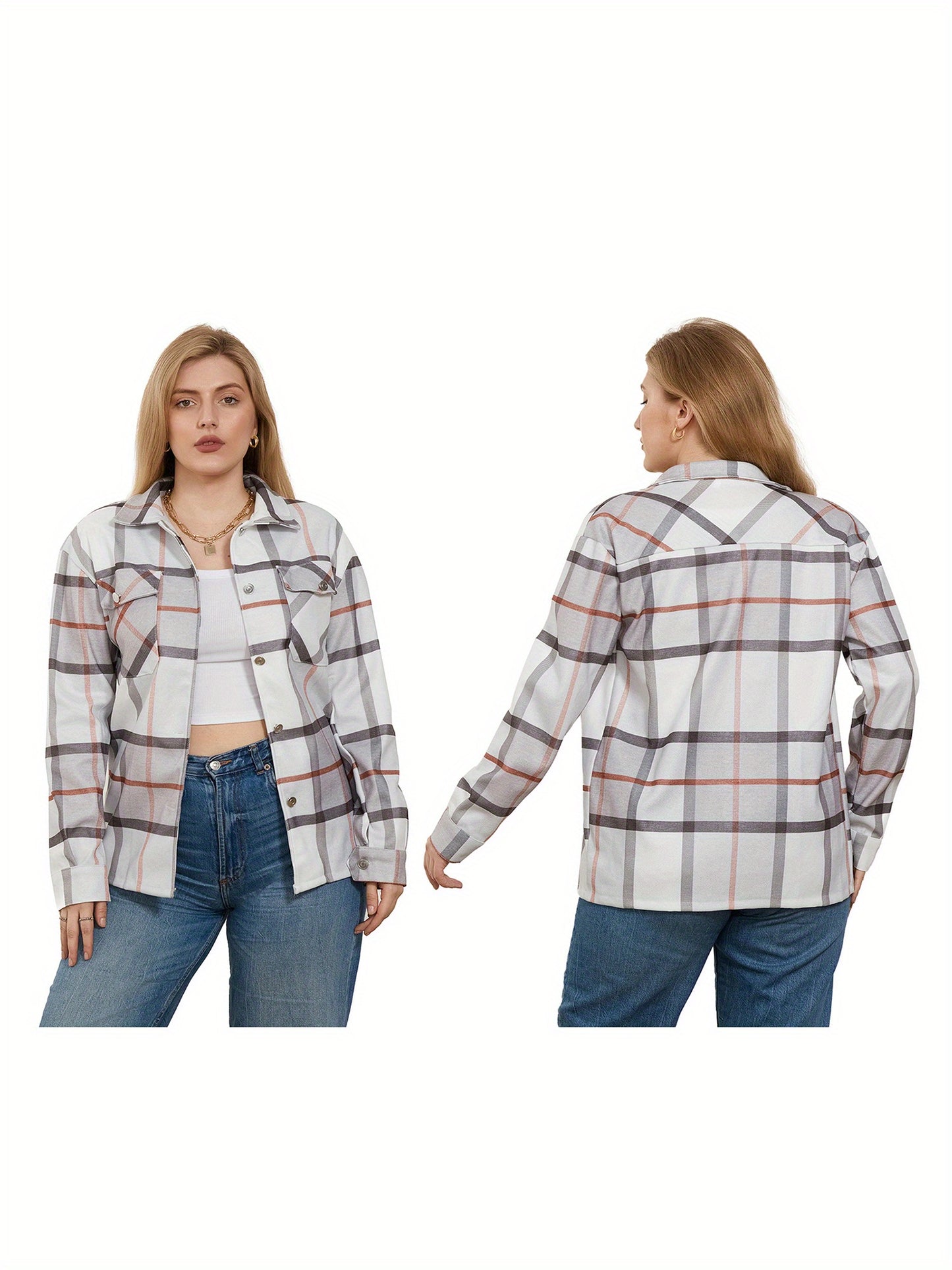 Women Fashion Plaid Coat Ladies Female Casual Long Sleeve Lapel Top for Shopping Daily Wear MyFave Boutique