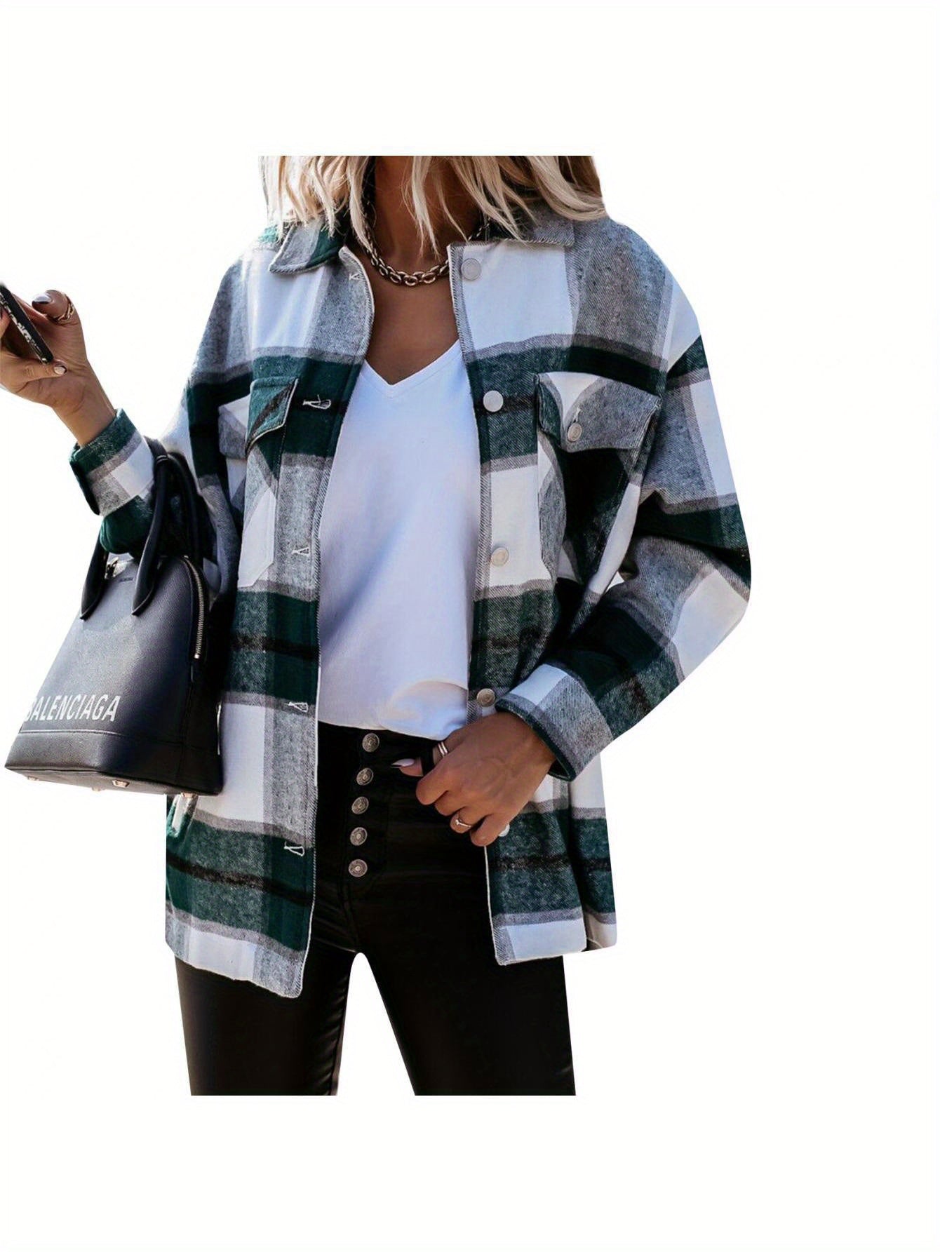 Women Fashion Plaid Coat Ladies Female Casual Long Sleeve Lapel Top for Shopping Daily Wear MyFave Boutique