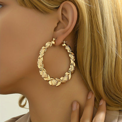 1 Pair Retro Large Hoop Earrings, Exquisite Smooth Embossed Carved Pattern Aesthetic Drop Earrings For Girls MyFave Boutique