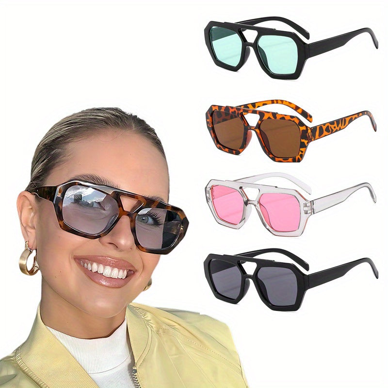 4 Pcs Assorted Trendy Glasses, Retro Square Frame, Unisex, High-End Fashion Eyewear, Sporty Chic Style, Anti Glare Sun Shades MyFave Boutique