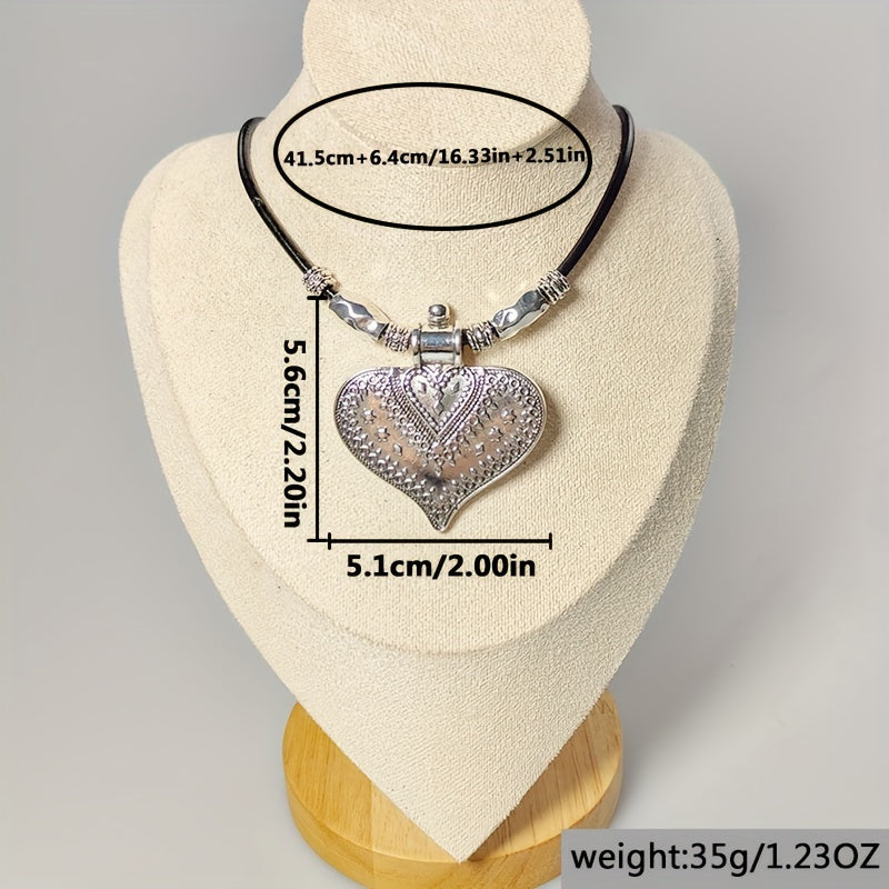 Silvery Boho Heart Pendant Necklace Vintage Pattern Simple Jewelry Memorial Gift MyFave Boutique