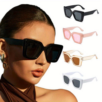 4 Pcs Fashion Glasses, Large Frame, Trendy Square Eyewear, Assorted Colors, Face-Flattering Shades MyFave Boutique