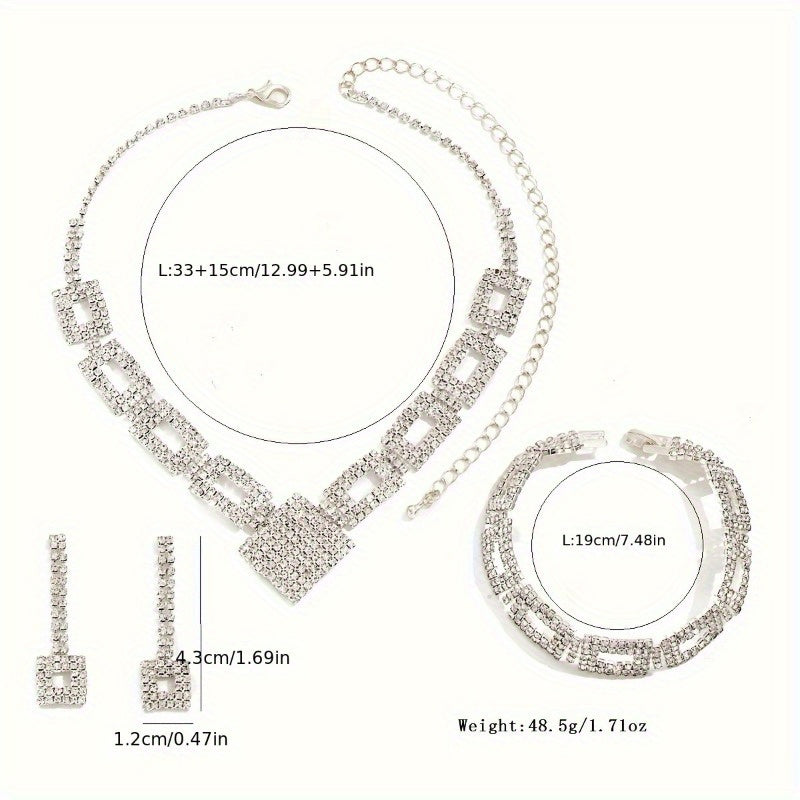 3-Piece Exquisite Jewellery Set - Sparkling Rhinestones, Dangling Earrings and Statement Necklace for Evening Glamour, Convertible to Hand Chain, Perfect for Formal Occasions and Special Events MyFave Boutique