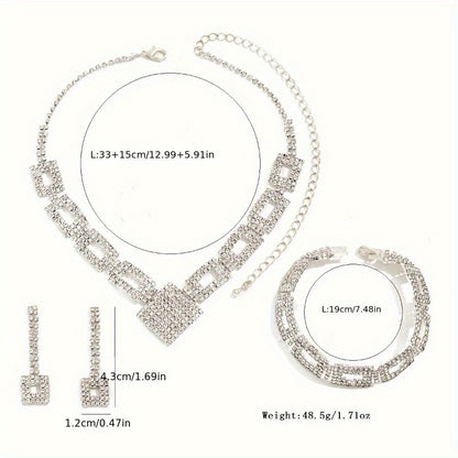 3-Piece Exquisite Jewellery Set - Sparkling Rhinestones, Dangling Earrings and Statement Necklace for Evening Glamour, Convertible to Hand Chain, Perfect for Formal Occasions and Special Events MyFave Boutique