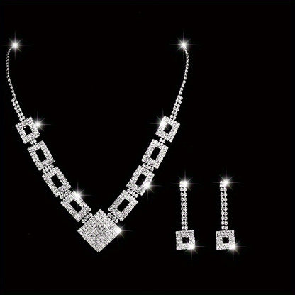 3-Piece Exquisite Jewellery Set - Sparkling Rhinestones, Dangling Earrings and Statement Necklace for Evening Glamour, Convertible to Hand Chain, Perfect for Formal Occasions and Special Events MyFave Boutique