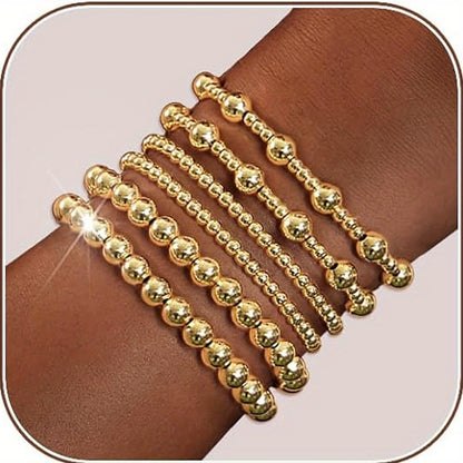 Golden Bracelets for Women, 14K Gold Plated Stackable Bead Ball Bracelet Set Stretch Beaded Bracelets Jewelry for Women Gifts MyFave Boutique