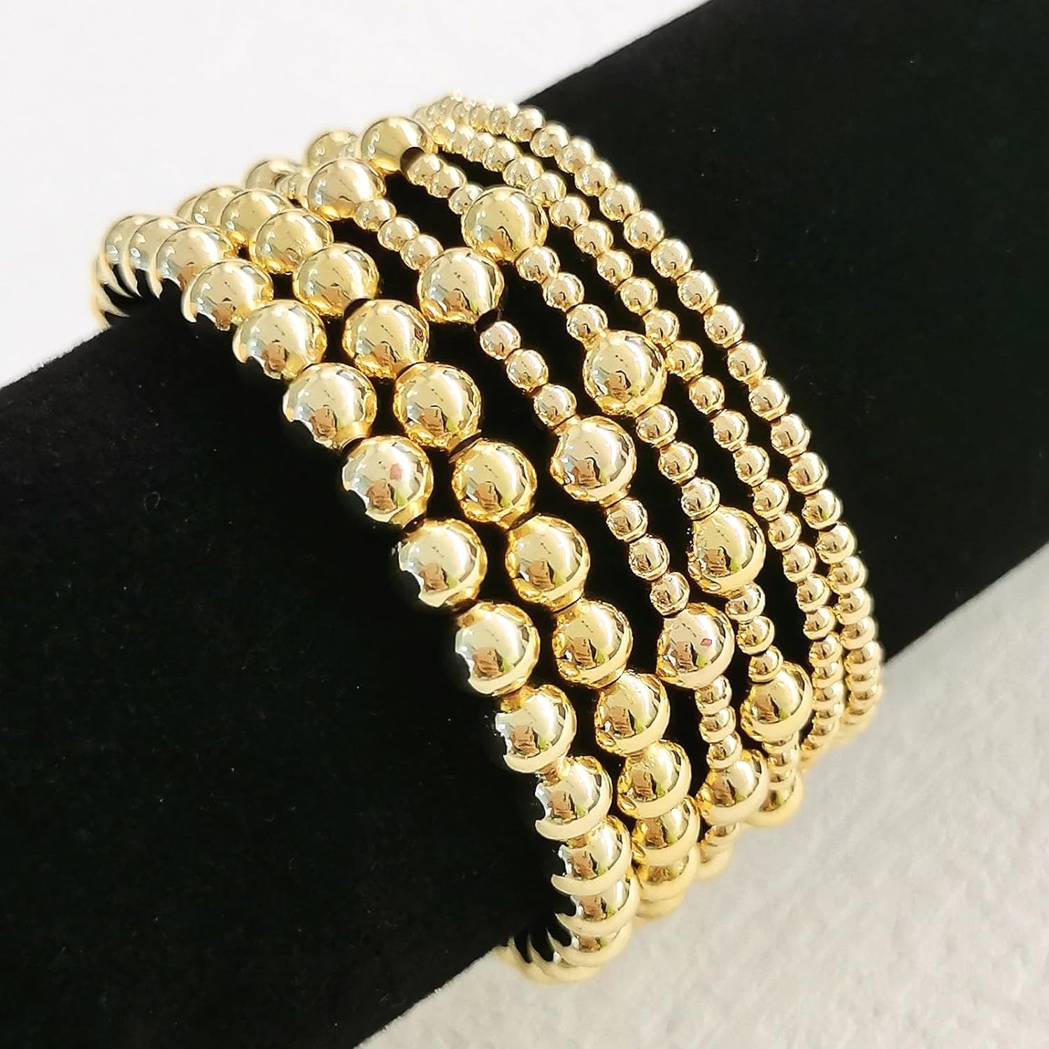 Golden Bracelets for Women, 14K Gold Plated Stackable Bead Ball Bracelet Set Stretch Beaded Bracelets Jewelry for Women Gifts MyFave Boutique