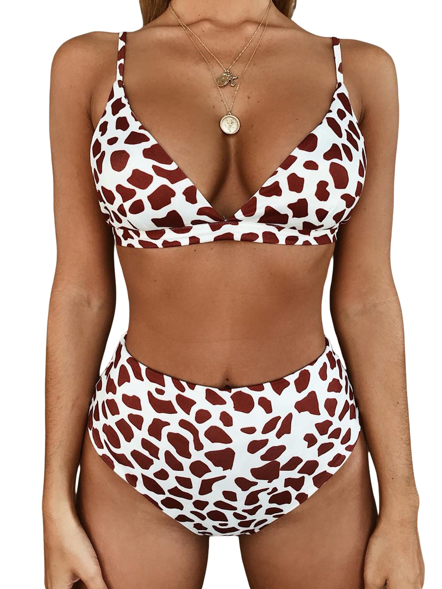 Sexy Leopard Print Swimsuit, Crocodile Stone Pattern Swimwear, Deep V Neck Bathing Suit, High Waist Bikinis MyFave Boutique