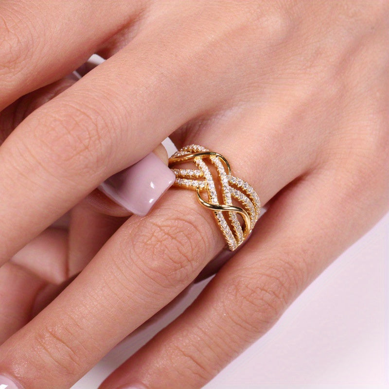 Light Luxury High Fixed Wave Multi-layer Lines Inlaid Zircon Ring Female Personality Niche Banquet Exaggerated Hollow Ring MyFave Boutique