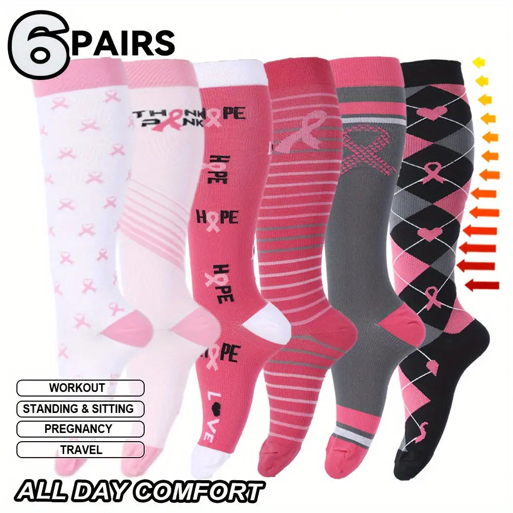 Compression Socks For Women - Knee High Support Stockings For Travel, Workout, And Daily Wear - Soft, Breathable, And Durable - Pack Of 6 MyFave Boutique