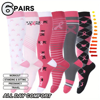 Compression Socks For Women - Knee High Support Stockings For Travel, Workout, And Daily Wear - Soft, Breathable, And Durable - Pack Of 6 MyFave Boutique