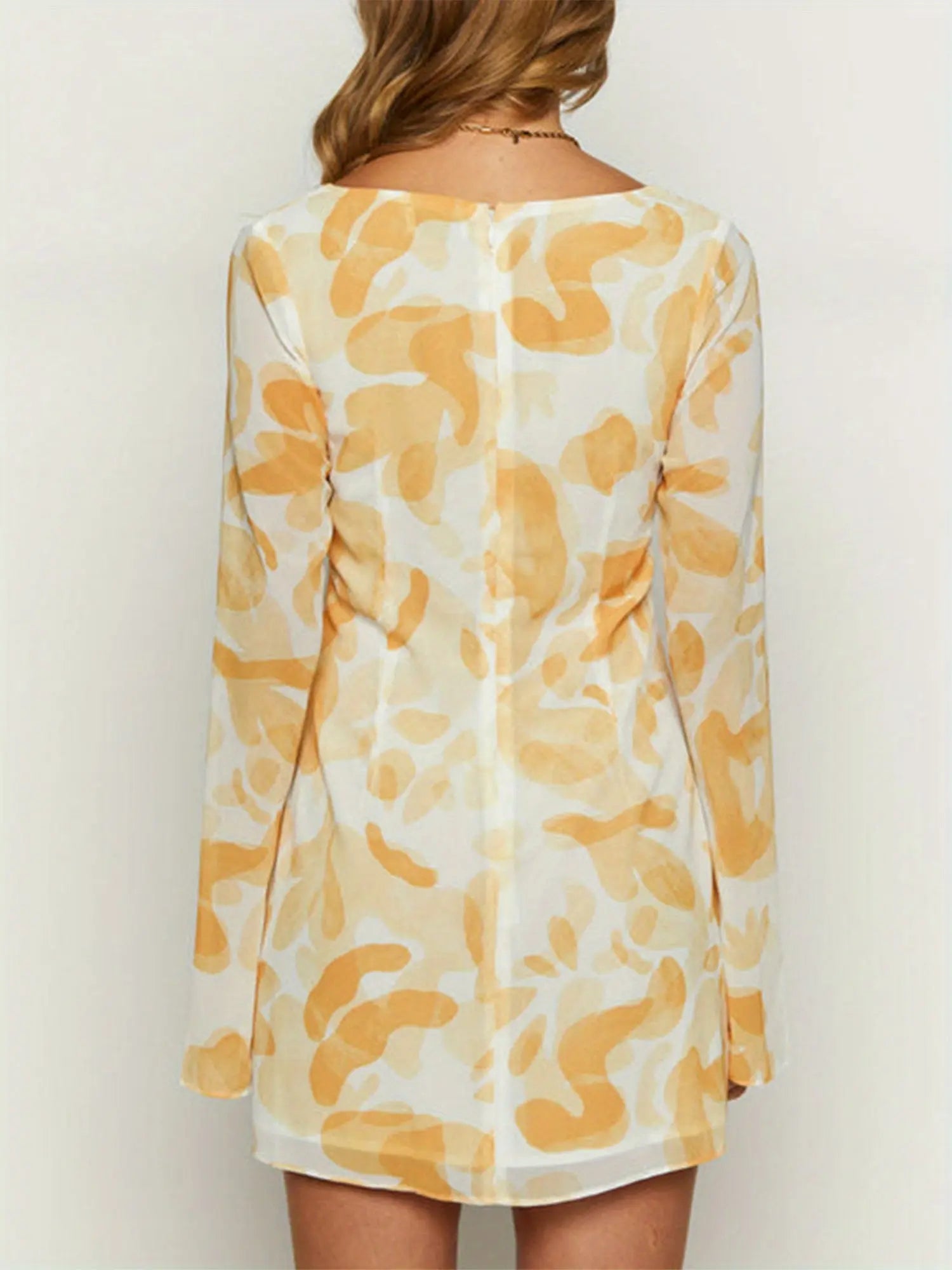 Fall Party Dress - Women's V-Neck Tie-Up Print Mini Dress with Long Sleeves MyFave Boutique