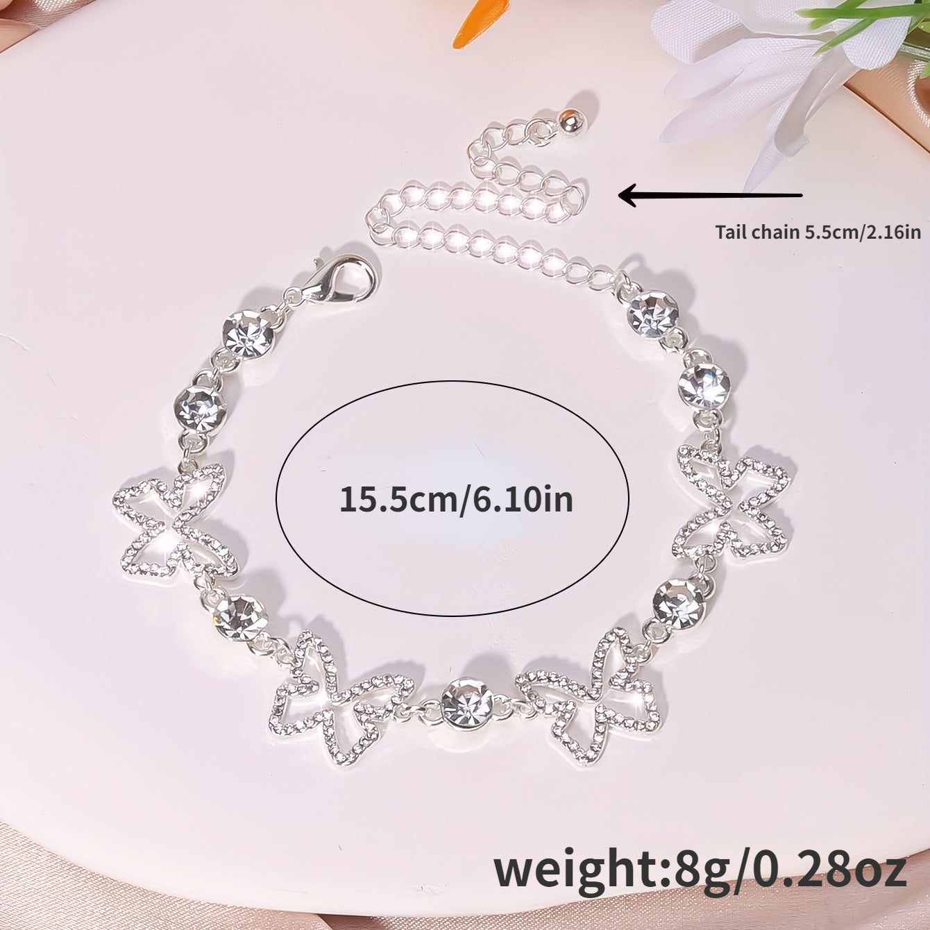 bulingbuling Shiny Elegant Butterfly Anklet with Rhinestones – Versatile Luxury Accessory Ideal for Gifts & Everyday Wear Adjustable Wedding Bracelet Jewelry MyFave Boutique