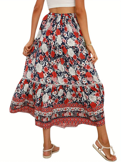 Women's Elegant Floral Flowy Summer Swing Skirt - Elastic Waist, Perfect for Casual Daily Outfits MyFave Boutique