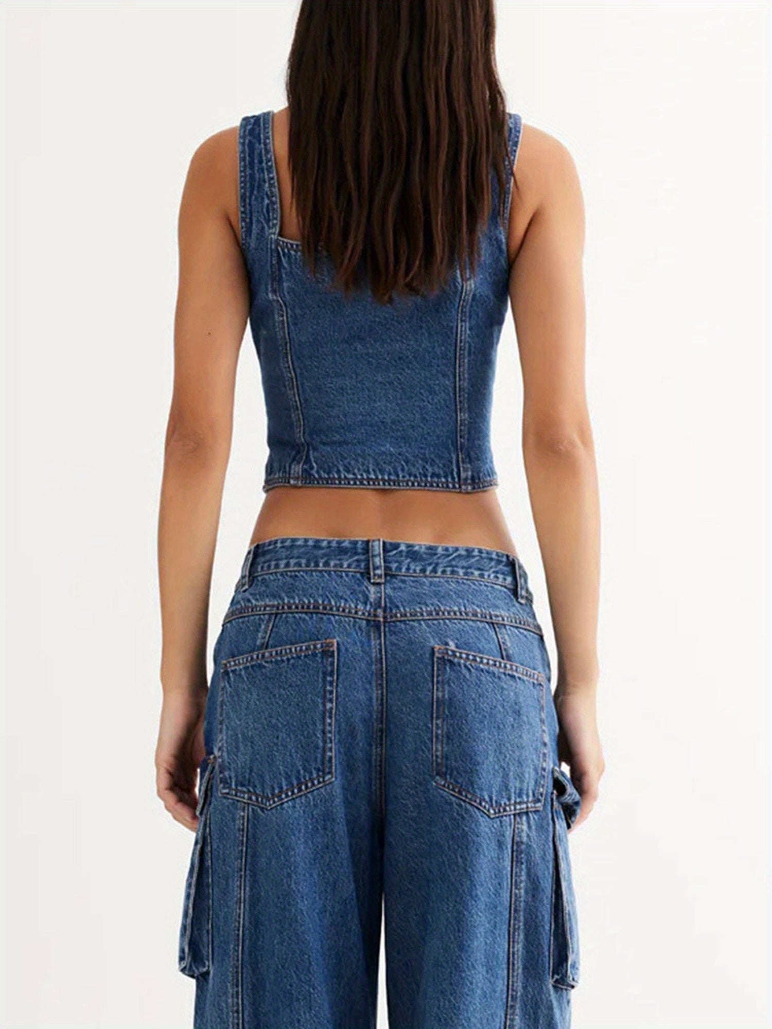 Women Denim Vest Deep V Neck Tie Up Front Sleeveless Jean Tank Top Low Cut Tight Fit Fashion Cropped Vest MyFave Boutique