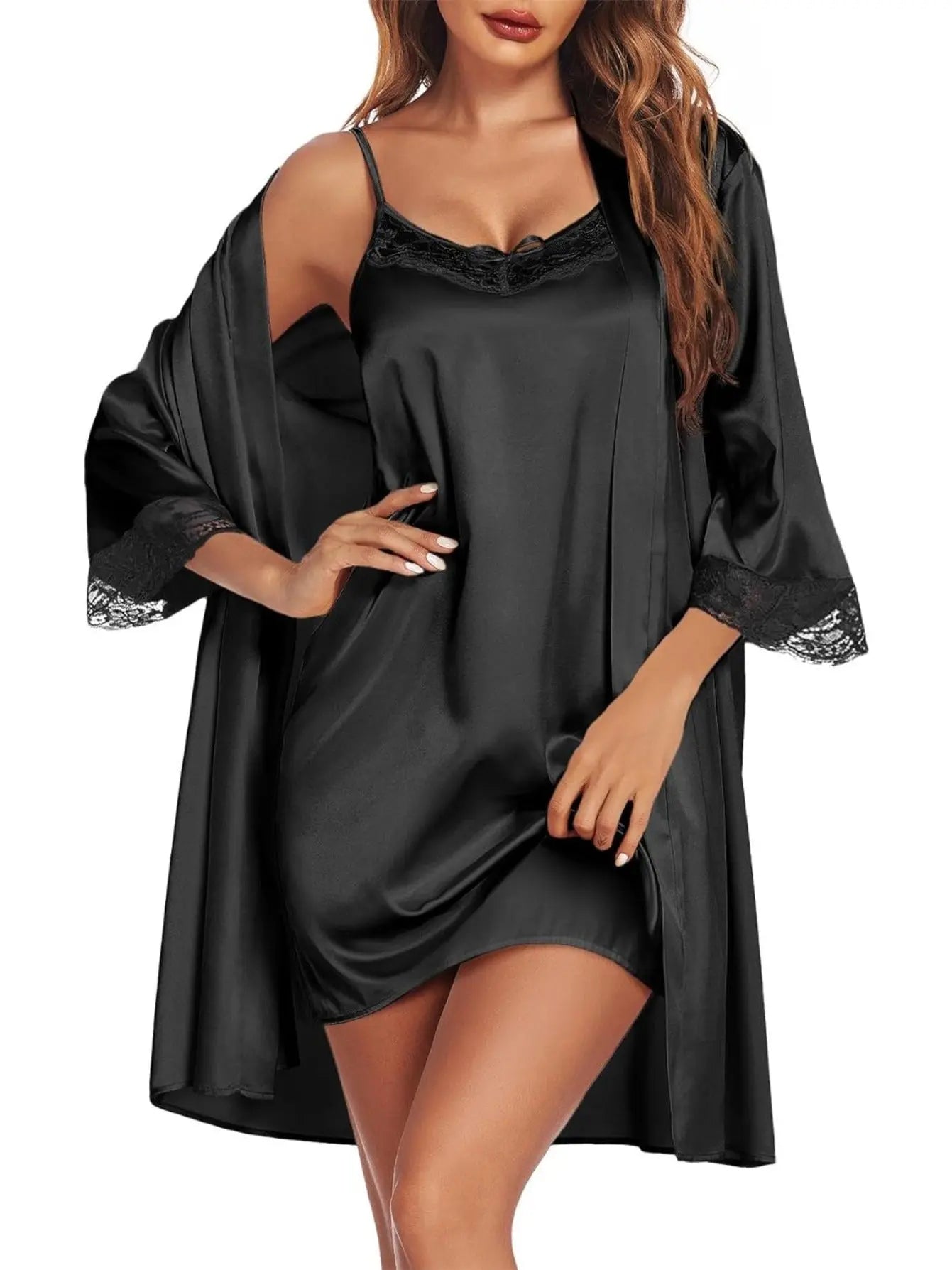 Women's Luxurious Satin Nightgown with Robes Set - 2 Piece Ensemble for a Stylish and Sensual Nighttime Experience MyFave Boutique