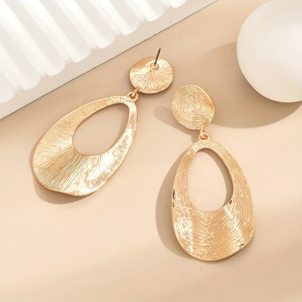 Hollow Teardrop Shape Golden Dangle Earrings Elegant Simple Style Zinc Alloy Jewelry Trendy Female Gift Daily Casual MyFave Boutique