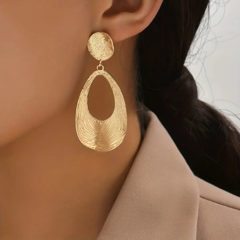 Hollow Teardrop Shape Golden Dangle Earrings Elegant Simple Style Zinc Alloy Jewelry Trendy Female Gift Daily Casual MyFave Boutique