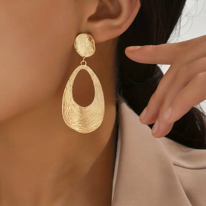 Hollow Teardrop Shape Golden Dangle Earrings Elegant Simple Style Zinc Alloy Jewelry Trendy Female Gift Daily Casual MyFave Boutique