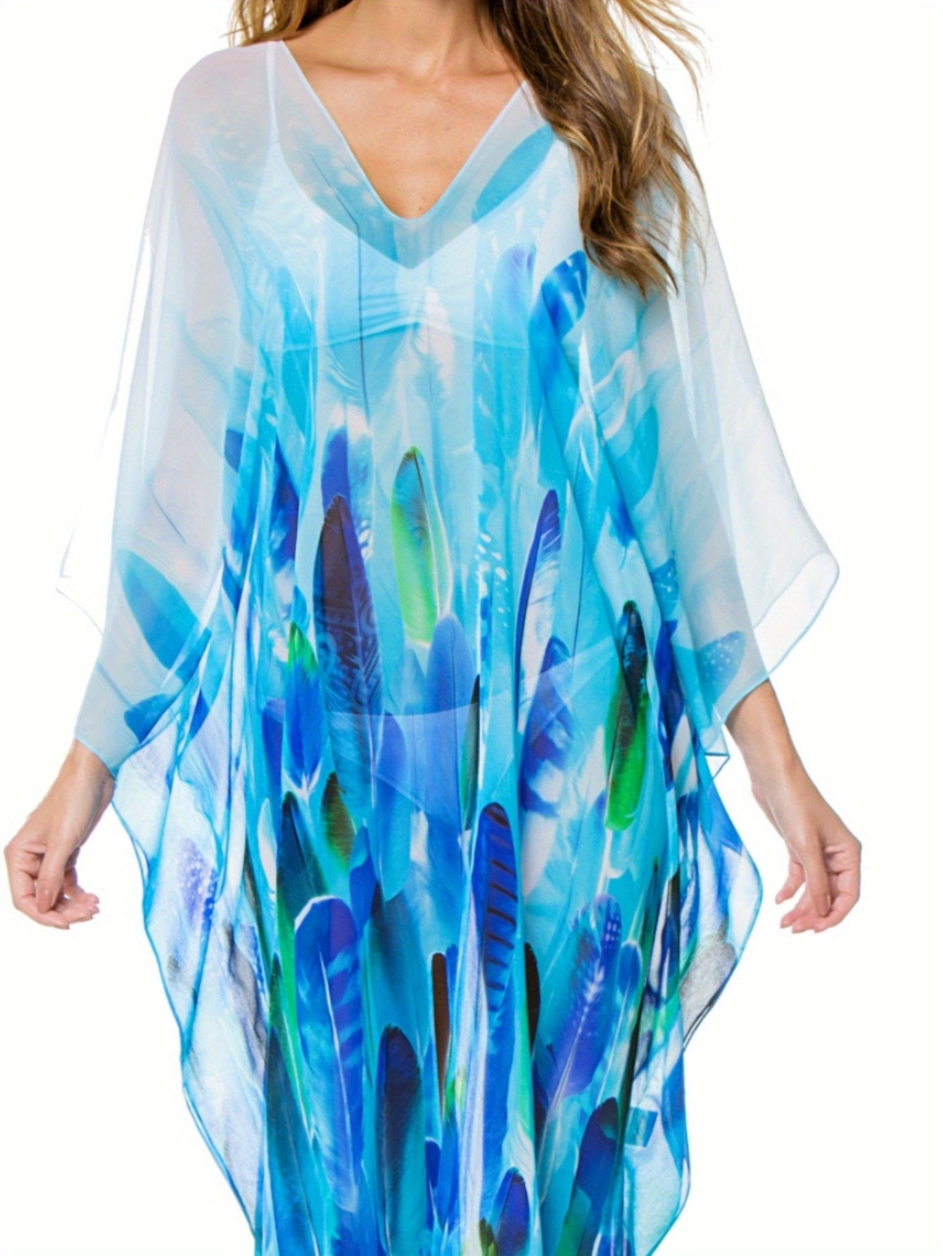 Women's Maxi Beach Cover Up Chiffon Allover Print Loose Fit Beach Cover Up Kaftan Dress MyFave Boutique