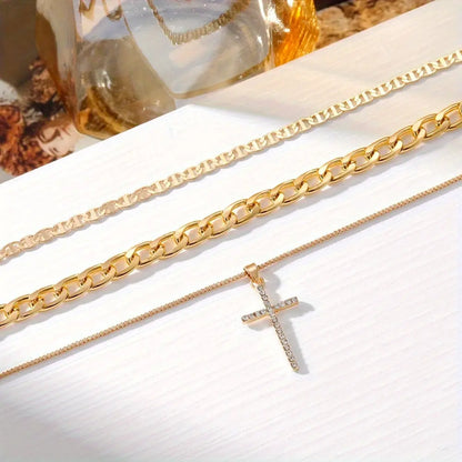 Women's Retro Luxury Crystal Cross Necklace Set - 3pcs Stackable Necklaces, Ideal Gift MyFave Boutique