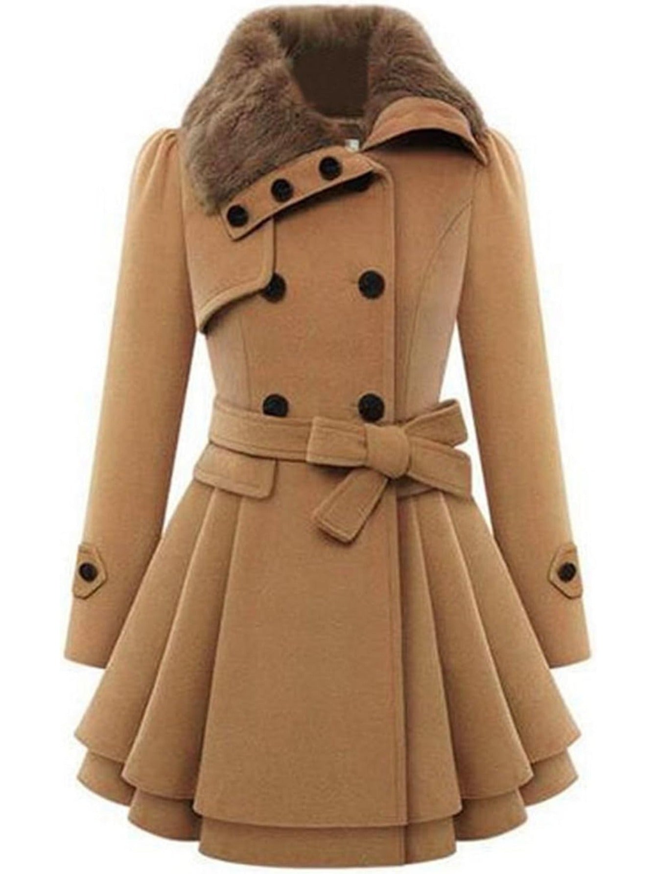 Women's Fashion Faux Fur Lapel Double-Breasted Thick Wool Trench Coat Winter Warm Jacket MyFave Boutique