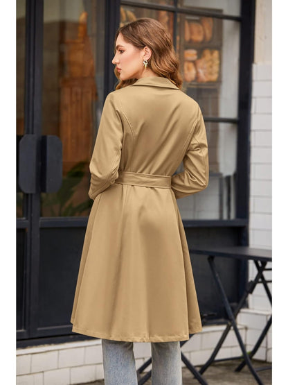 Women's Trench Coats Double-Breasted Long Coat with Belt MyFave Boutique