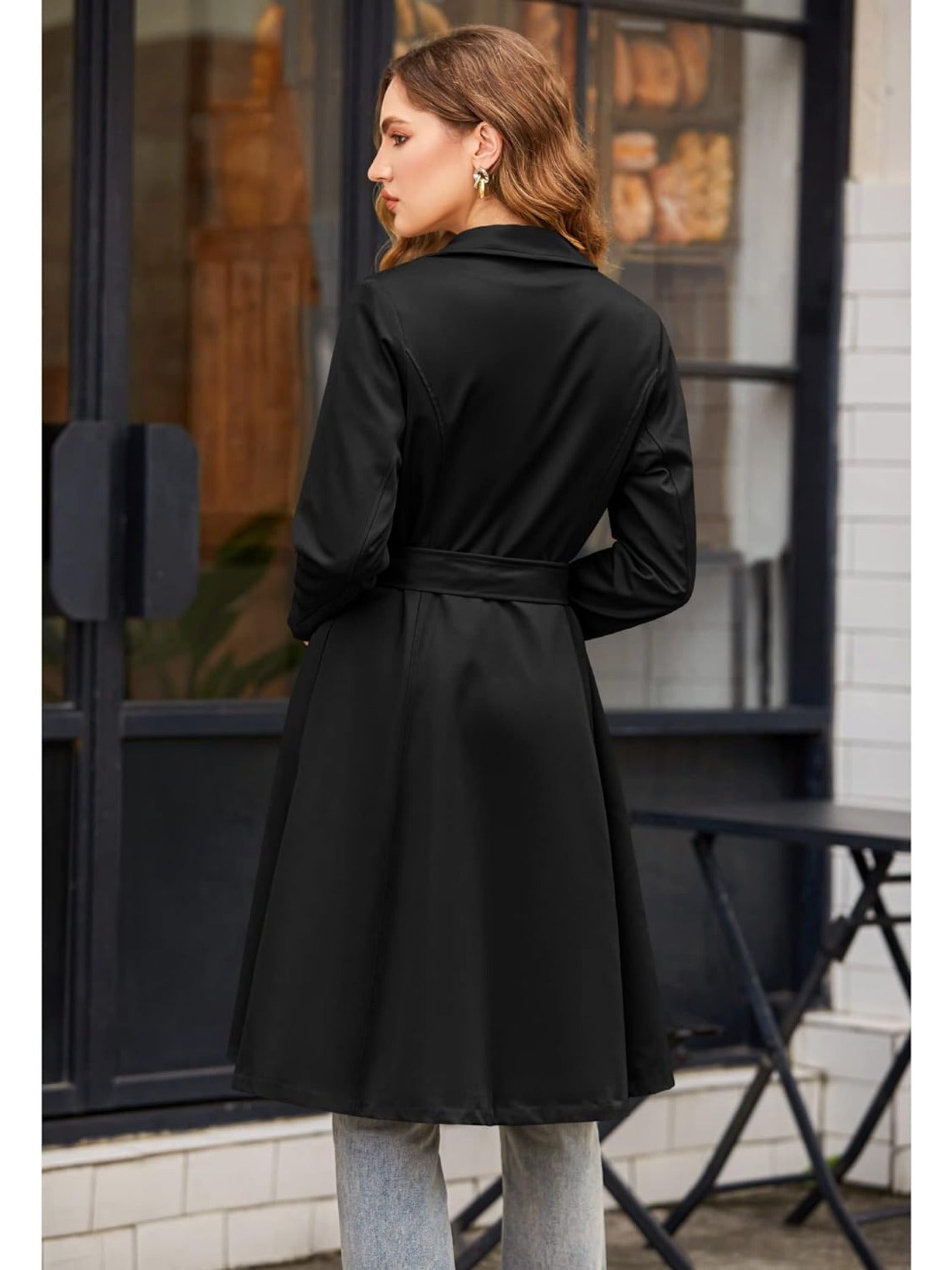 Women's Trench Coats Double-Breasted Long Coat with Belt MyFave Boutique