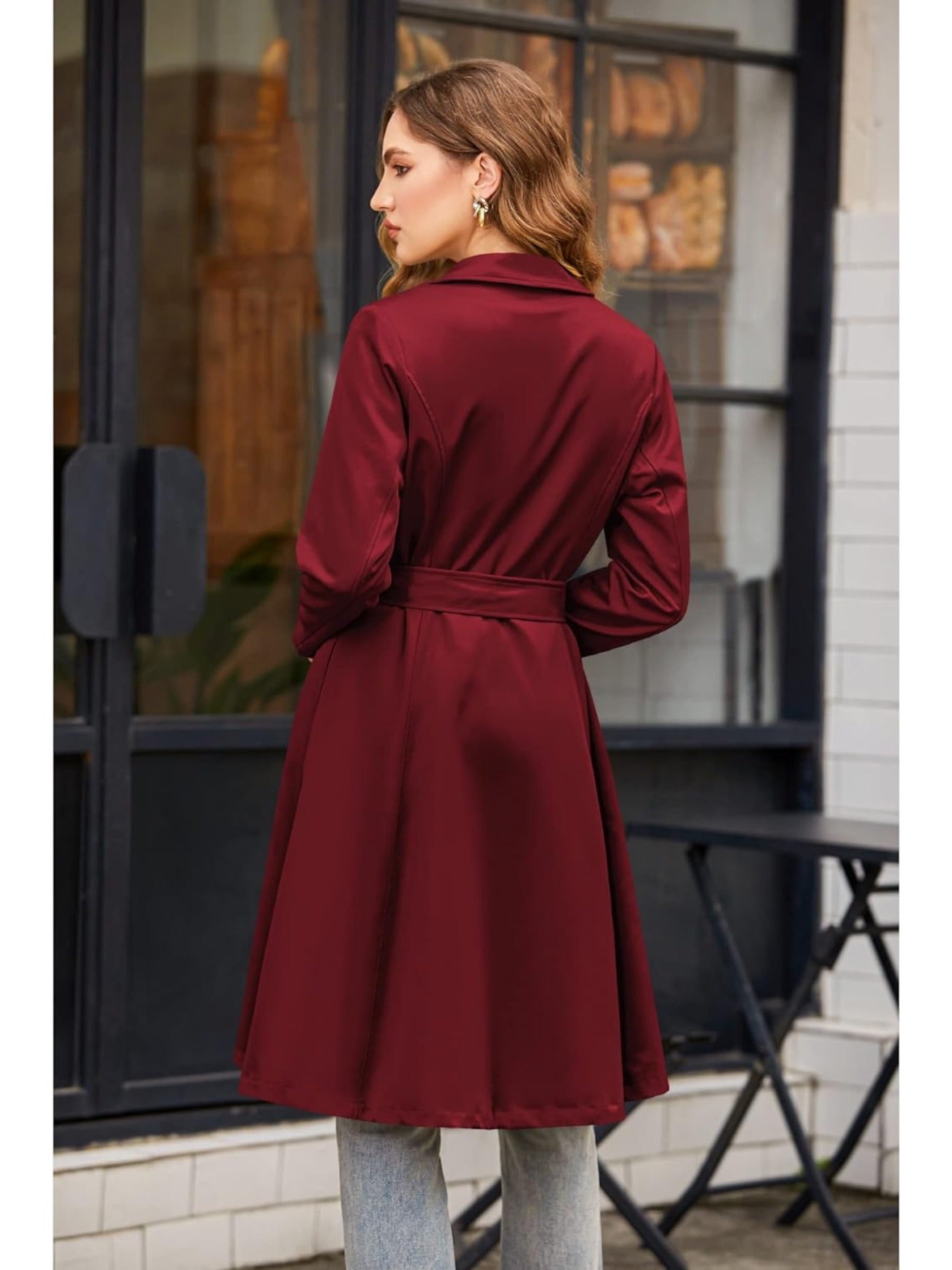 Women's Trench Coats Double-Breasted Long Coat with Belt MyFave Boutique