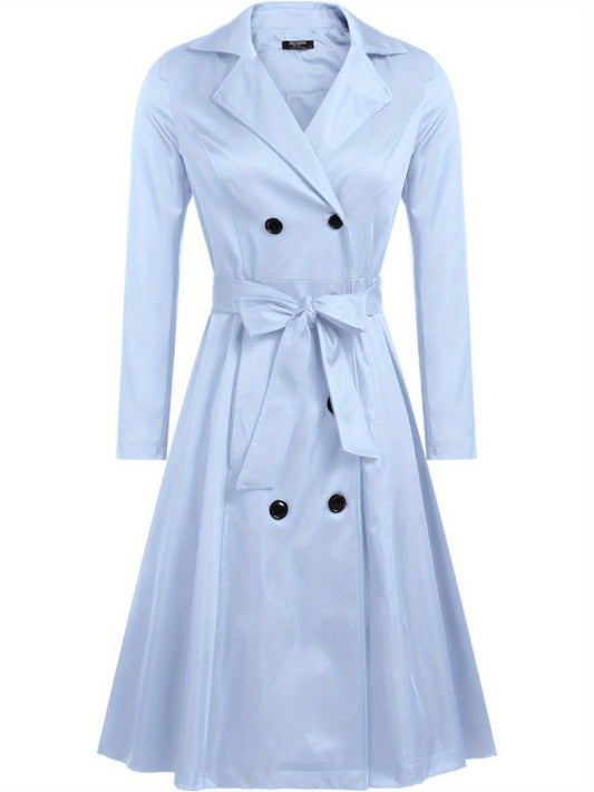 Women's Trench Coats Double-Breasted Long Coat with Belt MyFave Boutique