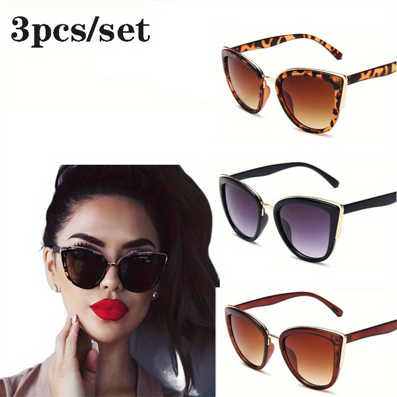 3pcs/set Fashionable Retro Casual Women's Sunglasses, PC Frame Gradient Lenses, Suitable For hiking MyFave Boutique