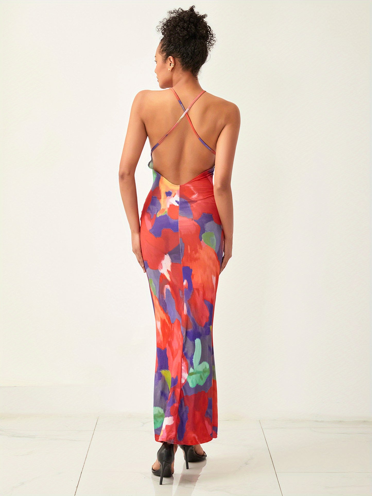 Women Sling Dress, Sleeveless Backless Flower/Leopard Print Summer Long Dress for Cocktail Party MyFave Boutique