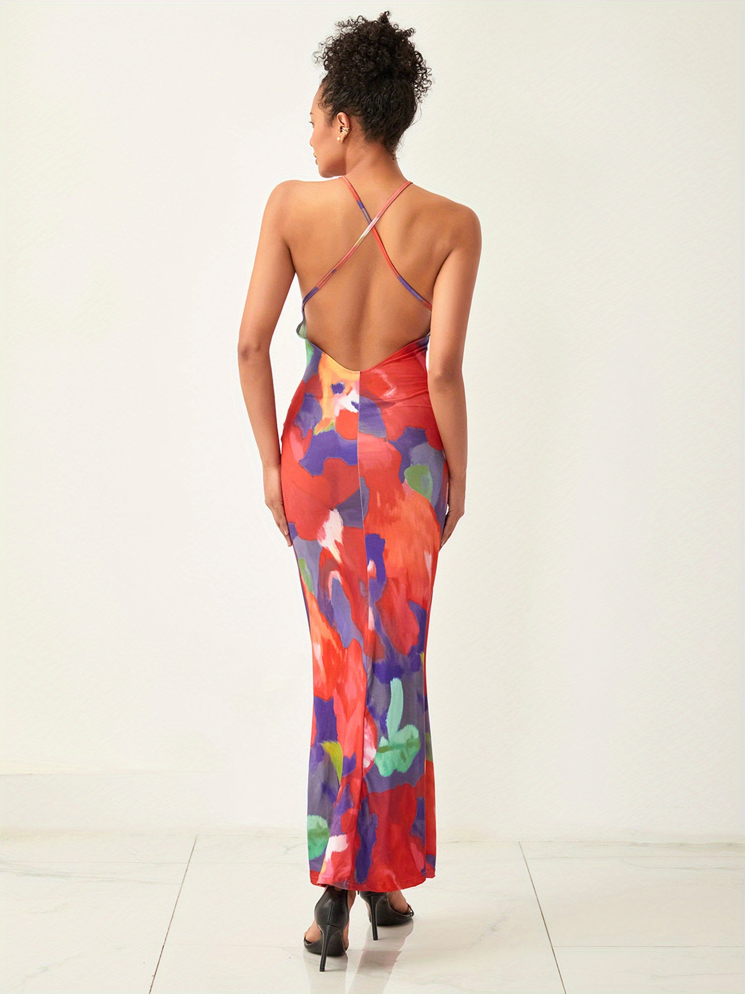 Women Sling Dress, Sleeveless Backless Flower/Leopard Print Summer Long Dress for Cocktail Party MyFave Boutique