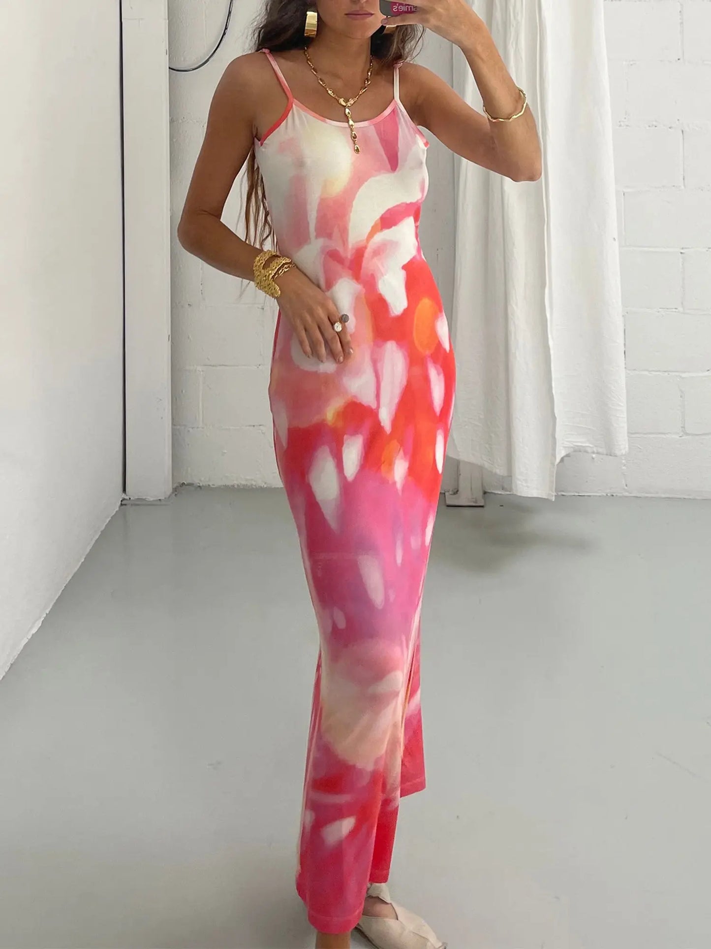 Women Slip Sleeveless Dress Summer Tie-Dye Floral Print Backless Party Dress for Vacation Cocktail Beach Streetwear MyFave Boutique