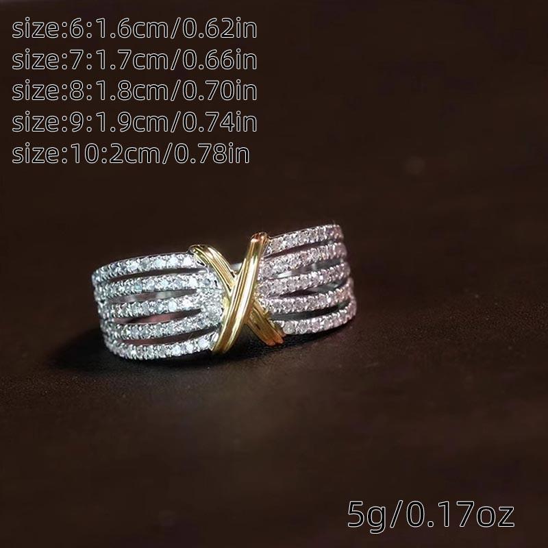 1Pc Exquisite X-shaped Geometric Multi-layer Hollow Fashion Personality Stainless Steel Rhinestone Silver Color Ring Size 6-10 Daily Party Gift Banquet MyFave Boutique