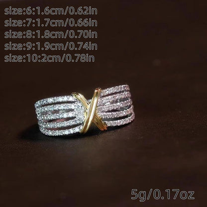 1Pc Exquisite X-shaped Geometric Multi-layer Hollow Fashion Personality Stainless Steel Rhinestone Silver Color Ring Size 6-10 Daily Party Gift Banquet MyFave Boutique