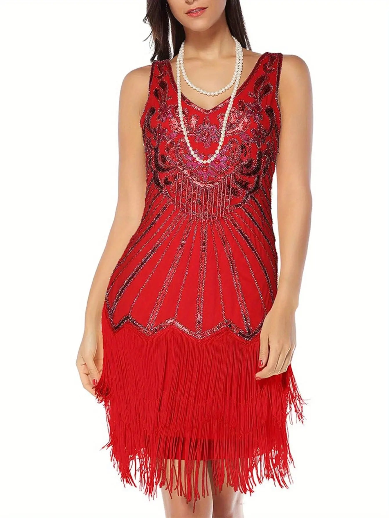 Women's 1920s Flapper Chest Pendant Art Deco Cocktail Fringe Dresses MyFave Boutique