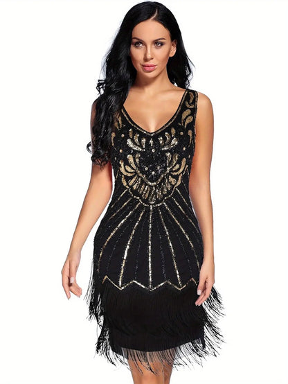 Women's 1920s Flapper Chest Pendant Art Deco Cocktail Fringe Dresses MyFave Boutique