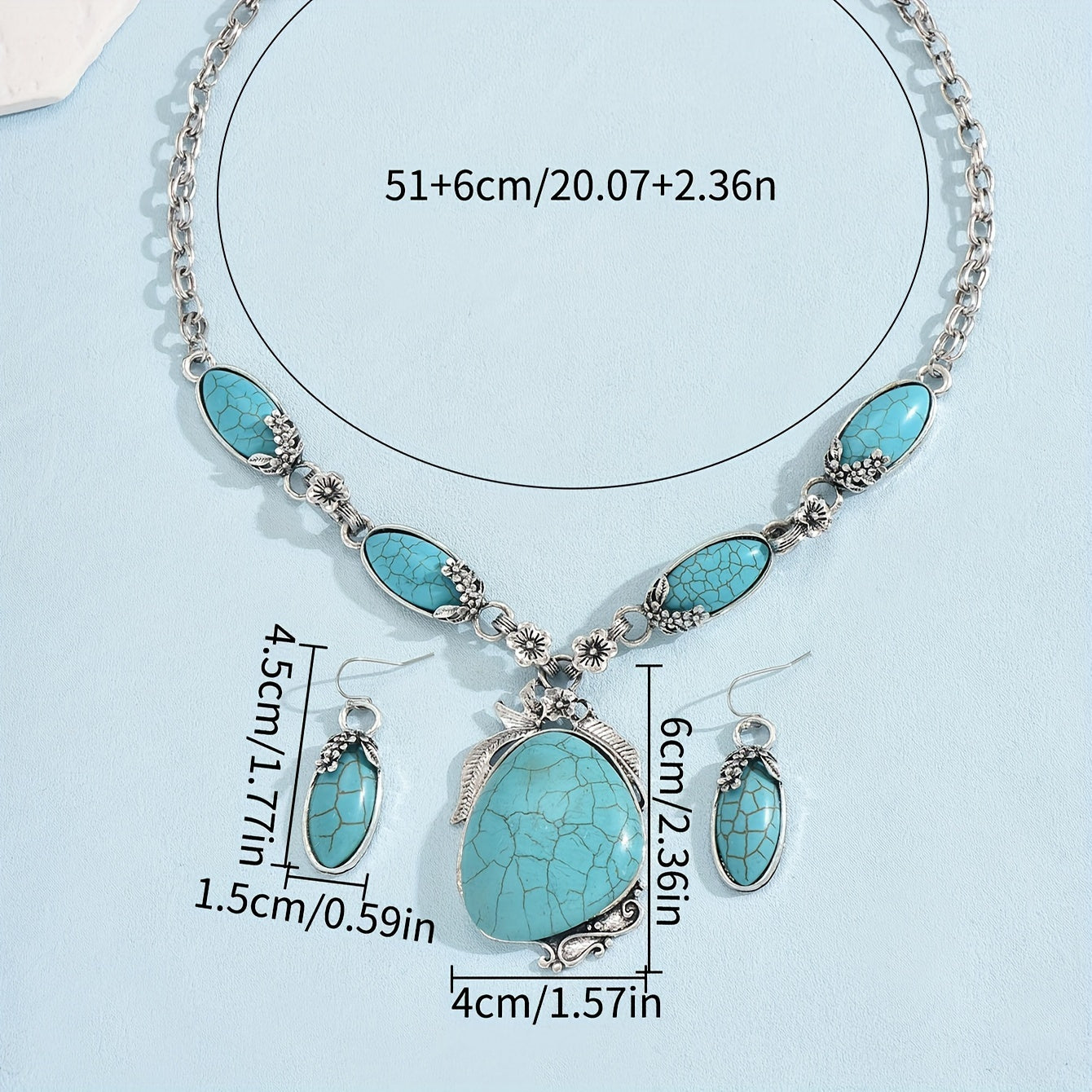 3pcs Bohemian Jewelry Set - Silver Alloy Necklace and Earrings with Turquoise Stones - Vintage Boho Accessories for Women, Beach Holiday, Gift Christmas Halloween Gift MyFave Boutique