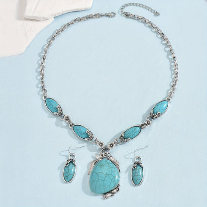 3pcs Bohemian Jewelry Set - Silver Alloy Necklace and Earrings with Turquoise Stones - Vintage Boho Accessories for Women, Beach Holiday, Gift Christmas Halloween Gift MyFave Boutique