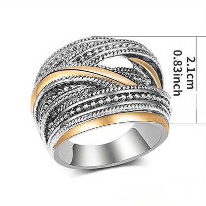 1 Pc Women Fashion Personality Ring Retro Hiphop Line Two-tone Women Daily Party Jewelry MyFave Boutique