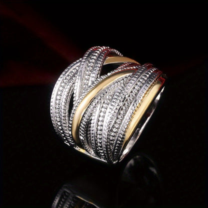 1 Pc Women Fashion Personality Ring Retro Hiphop Line Two-tone Women Daily Party Jewelry MyFave Boutique