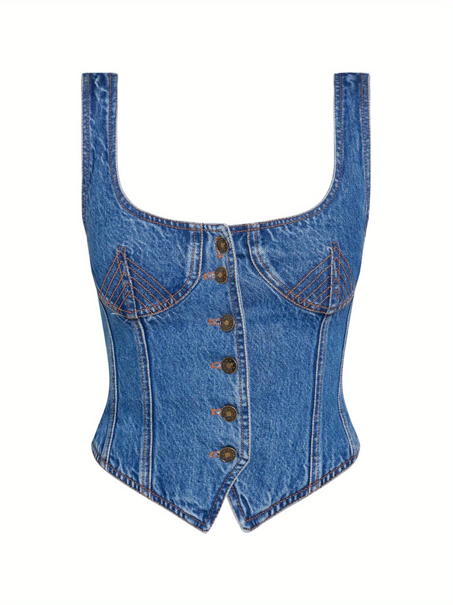 Women Denim Vest Deep V Neck Tie Up Front Sleeveless Jean Tank Top Low Cut Tight Fit Fashion Cropped Vest MyFave Boutique