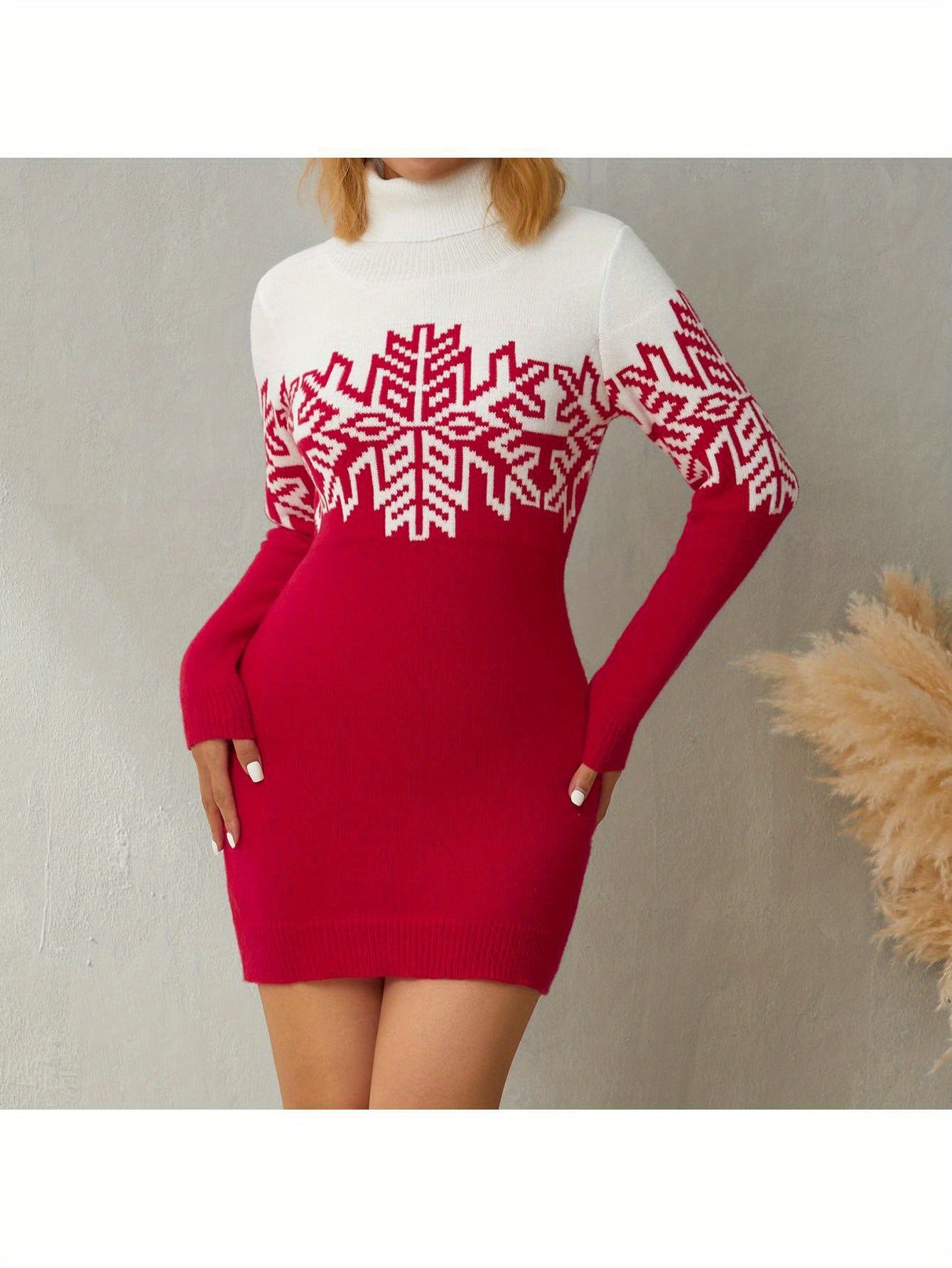 Family Matching Christmas Sweater Snowflake Print Contrast Color Turtleneck Long Sleeve Knitted Pullovers MyFave Boutique