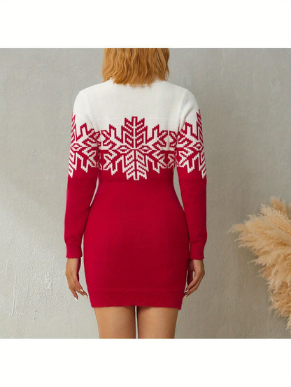 Family Matching Christmas Sweater Snowflake Print Contrast Color Turtleneck Long Sleeve Knitted Pullovers MyFave Boutique