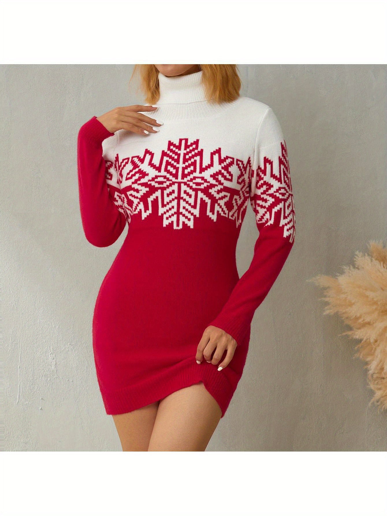 Family Matching Christmas Sweater Snowflake Print Contrast Color Turtleneck Long Sleeve Knitted Pullovers MyFave Boutique