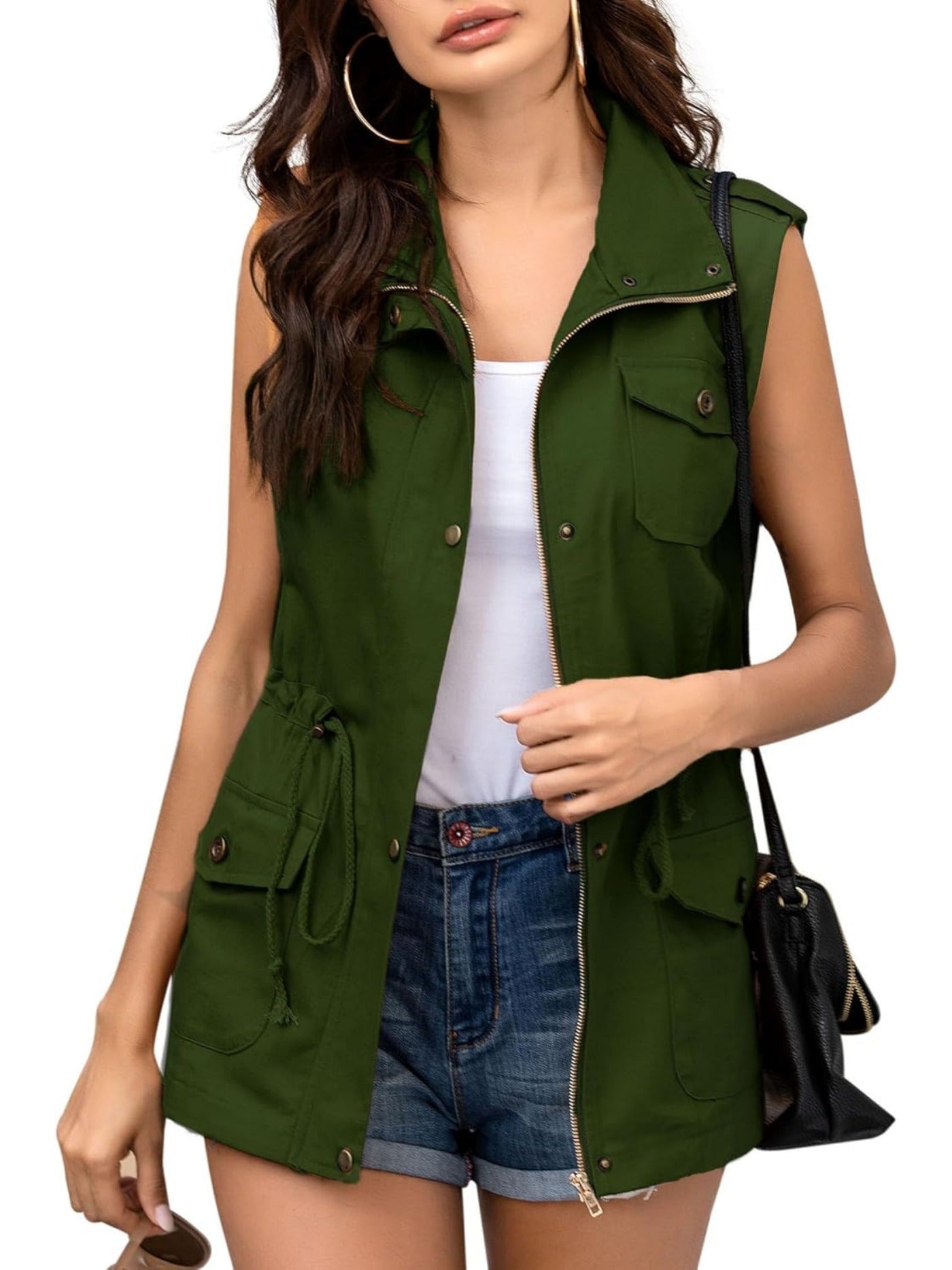 Womens Lightweight Sleeveless Military Anorak Cargo Vest No Hood MyFave Boutique